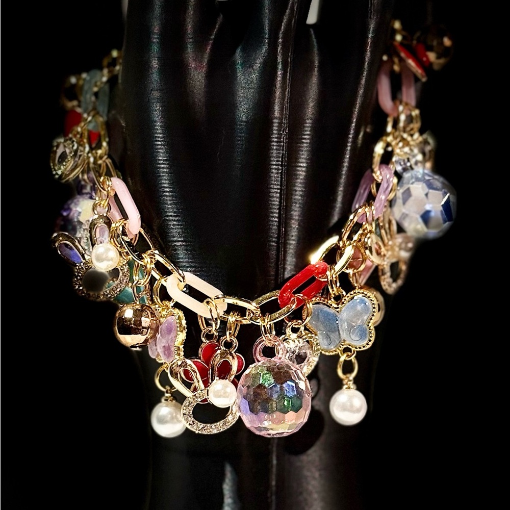 Gold and Resin Charm Bracelet with Multicolor Accents